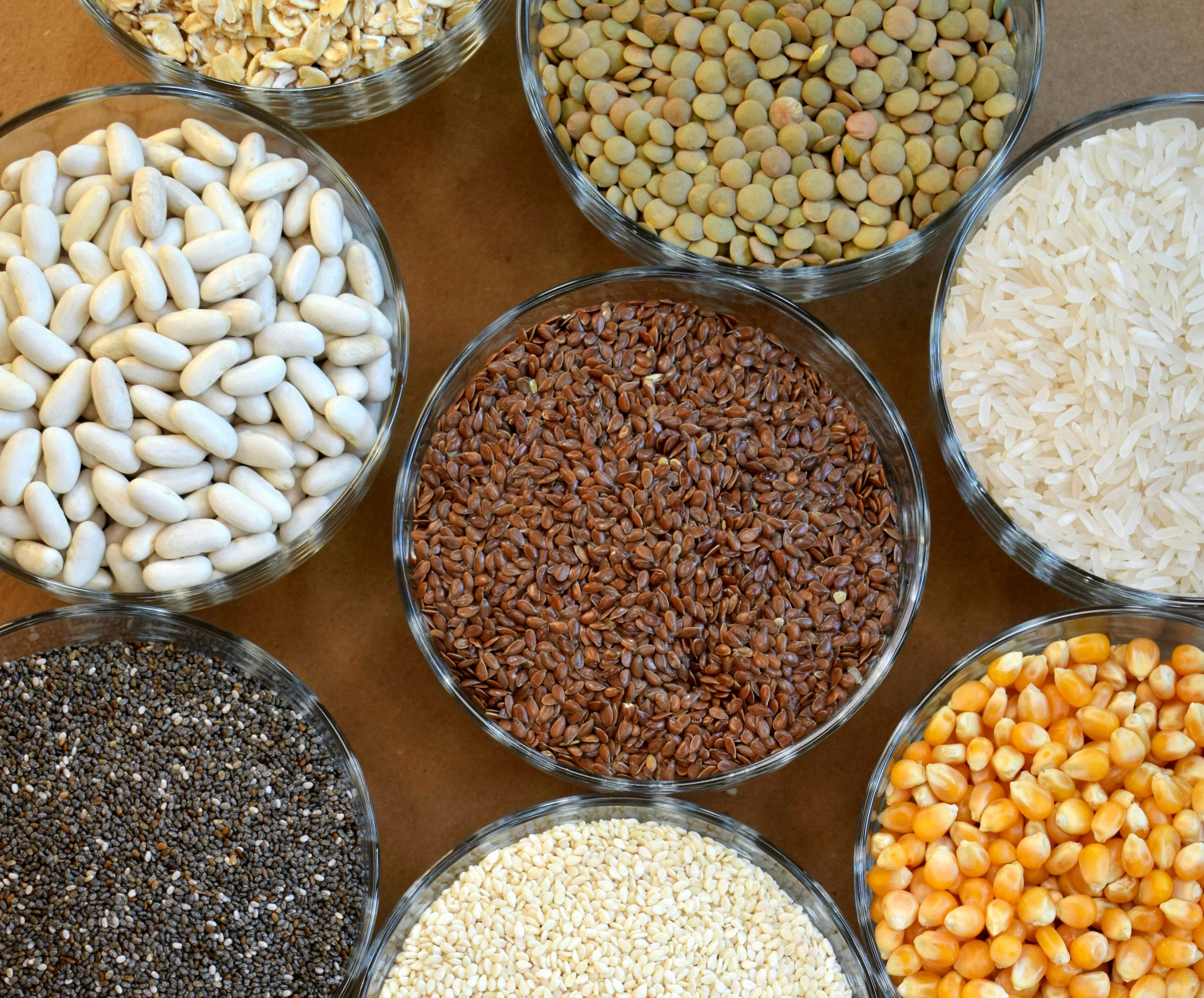Bowls of different kinds of grains